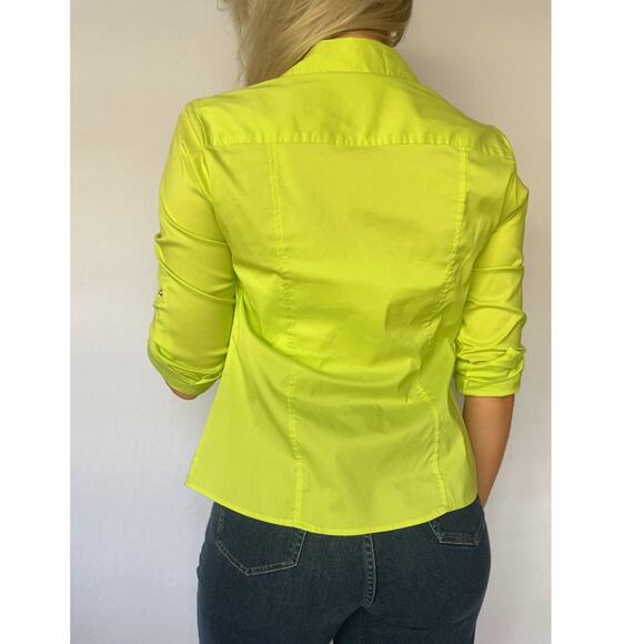 Retro Y2K Zip Up Long Sleeve Lime Green Chartreuse Gorpcore Blouse Summer Top - Picture 4 of 4